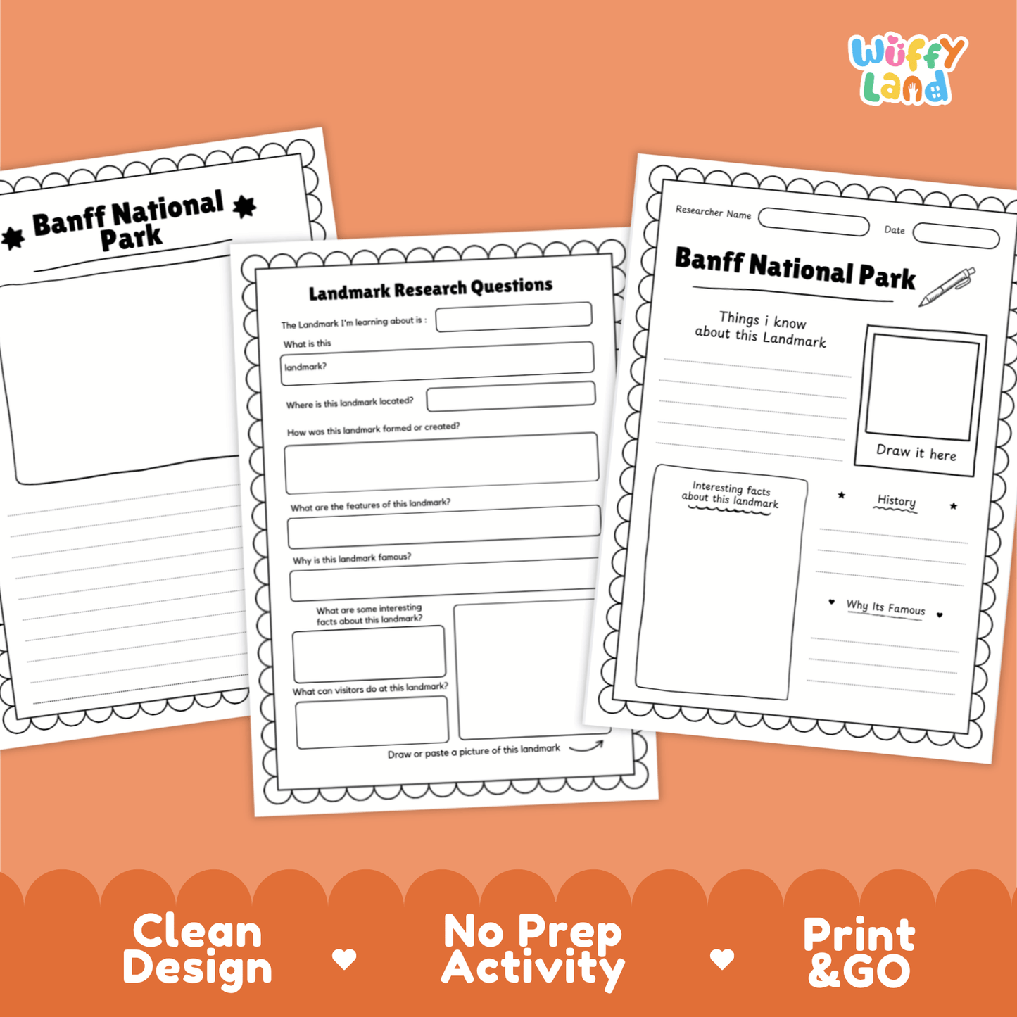 Banff National Park Landmark Research Page Worksheets and Fact Sheet Activity