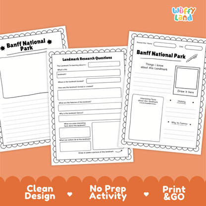 Banff National Park Landmark Research Page Worksheets and Fact Sheet Activity