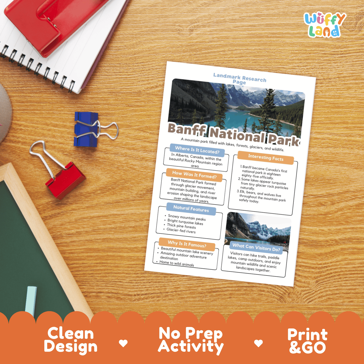 Banff National Park Landmark Research Page Worksheets and Fact Sheet Activity