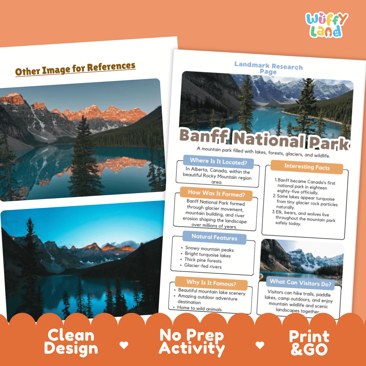 Banff National Park Landmark Research Page Worksheets and Fact Sheet Activity