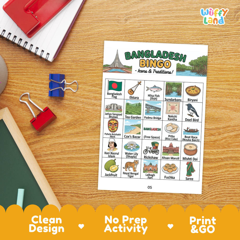 Individual BINGO calling cards showing Rickshaw, Biryani, Water Lily, and Pohela Boishakh Mask