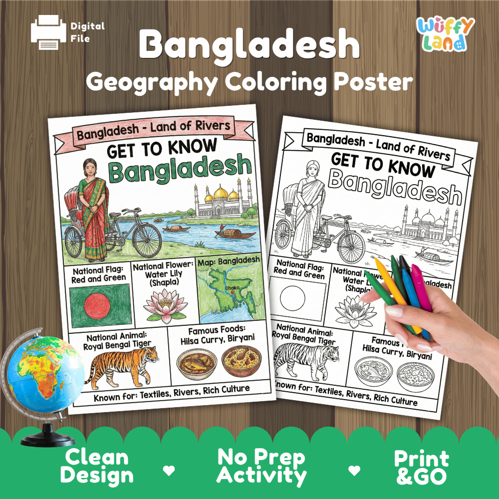 Bangladesh Geography Coloring Poster and Fact Sheet Printable Worksheets