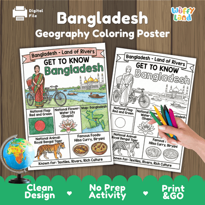 Bangladesh Geography Coloring Poster and Fact Sheet Printable Worksheets
