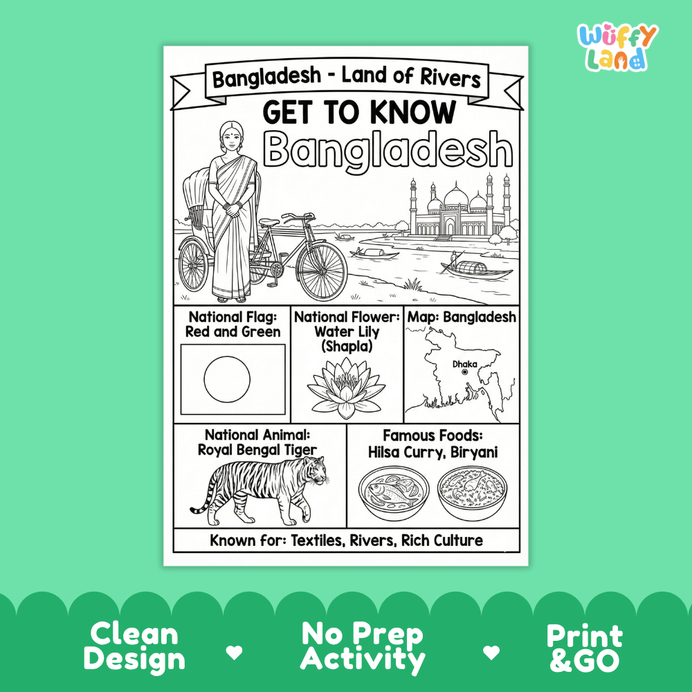 Bangladesh Geography Coloring Poster and Fact Sheet Printable Worksheets