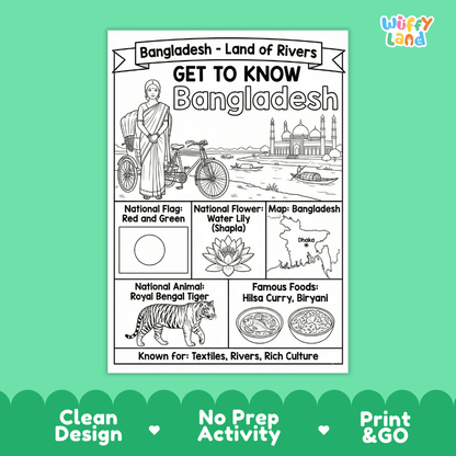 Bangladesh Geography Coloring Poster and Fact Sheet Printable Worksheets