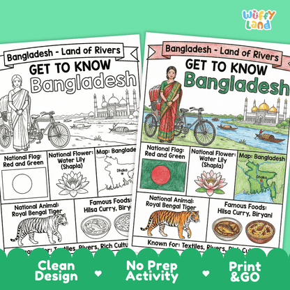 Bangladesh Geography Coloring Poster and Fact Sheet Printable Worksheets