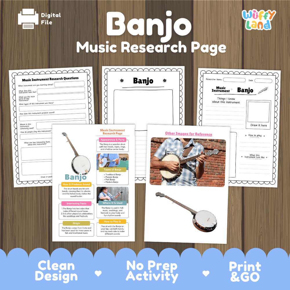 Banjo Music Research Page Worksheets and Fact Sheet