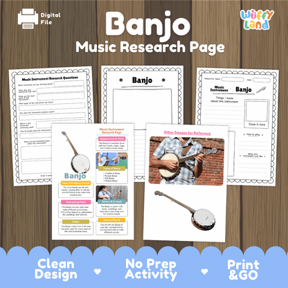 Banjo Music Research Page Worksheets and Fact Sheet