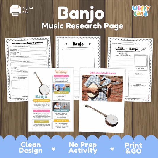 Banjo Music Research Page Worksheets and Fact Sheet