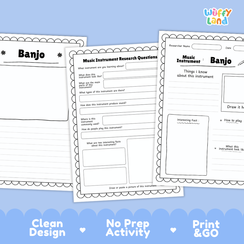 Banjo Music Research Page Worksheets and Fact Sheet