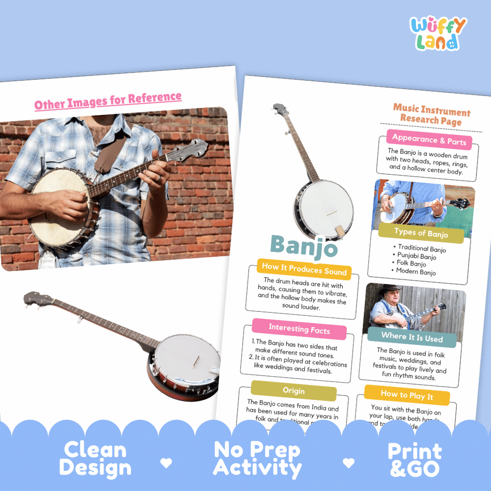 Banjo Music Research Page Worksheets and Fact Sheet