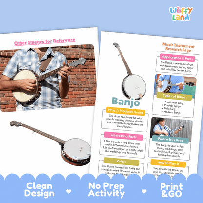 Banjo Music Research Page Worksheets and Fact Sheet