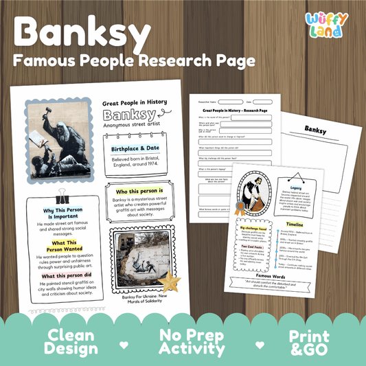 Banksy Famous People Biography Research Pages and Worksheets