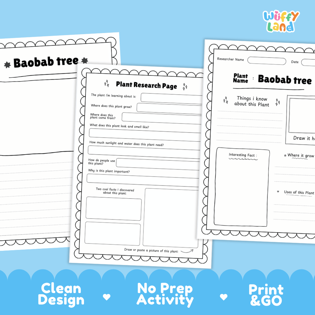 Baobab Tree Plant Research Page Worksheets and Graphic Organizers