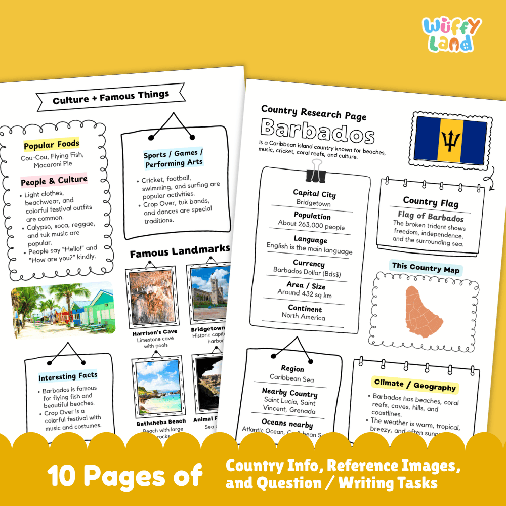 Barbados Country Research Project Worksheets and Activity Pages