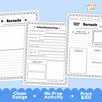 Barnacle Animal Research Page and Worksheets