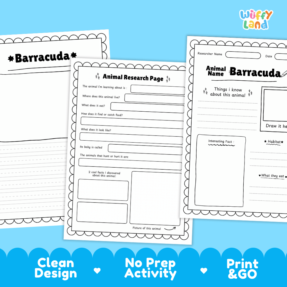 Barracuda Animal Research Page Worksheets