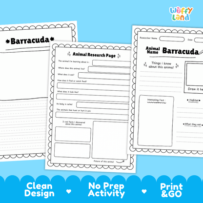 Barracuda Animal Research Page Worksheets