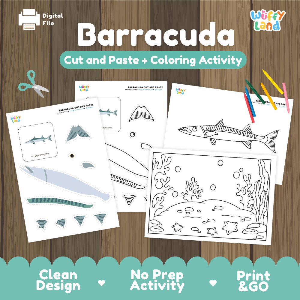 Barracuda Cut and Paste Craft and Coloring Pages Activity Worksheets