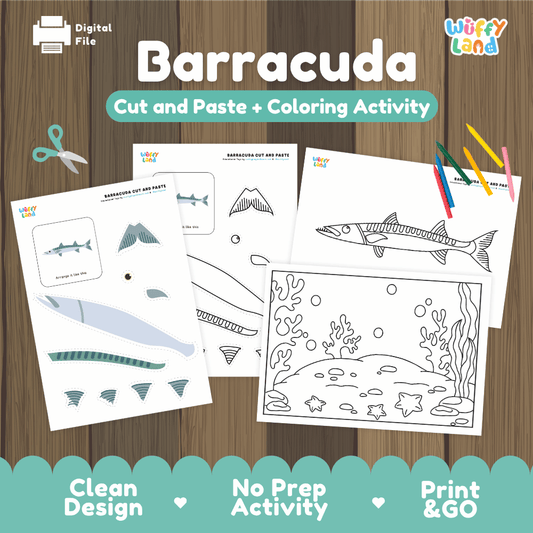 Barracuda Cut and Paste Craft and Coloring Pages Activity Worksheets
