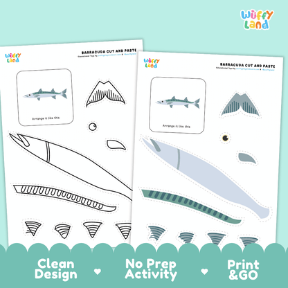 Barracuda Cut and Paste Craft and Coloring Pages Activity Worksheets