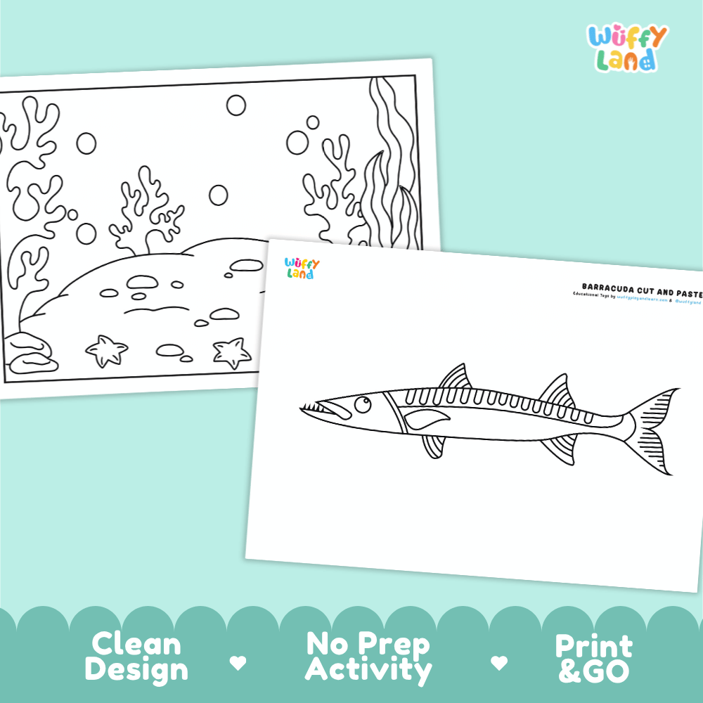 Barracuda Cut and Paste Craft and Coloring Pages Activity Worksheets