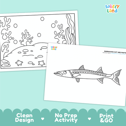 Barracuda Cut and Paste Craft and Coloring Pages Activity Worksheets