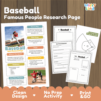 Baseball Sport Research Project Worksheets and Fact Sheet