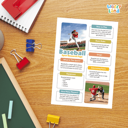 Baseball Sport Research Project Worksheets and Fact Sheet