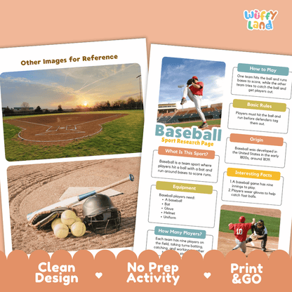 Baseball Sport Research Project Worksheets and Fact Sheet