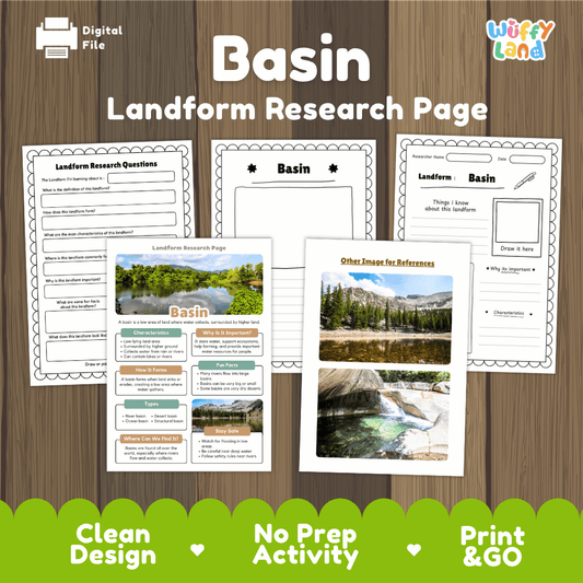 Basin Landform Research Page Worksheets and Reading Activity