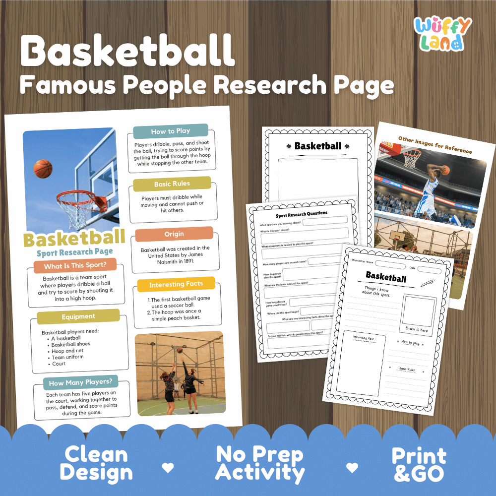 Basketball Sport Research Project Worksheets and Fact Sheet