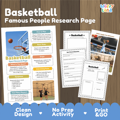 Basketball Sport Research Project Worksheets and Fact Sheet
