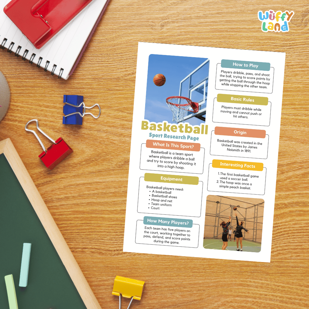 Basketball Sport Research Project Worksheets and Fact Sheet