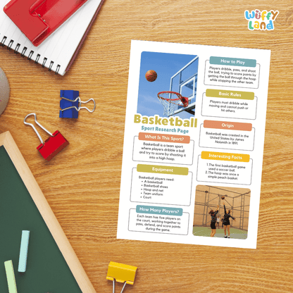 Basketball Sport Research Project Worksheets and Fact Sheet