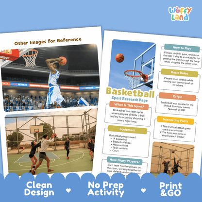 Basketball Sport Research Project Worksheets and Fact Sheet