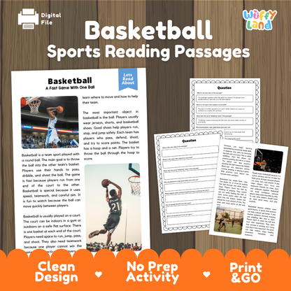 Basketball Sports Reading Passages and Comprehension Questions Worksheets