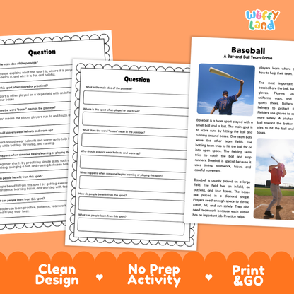 Basketball Sports Reading Passages and Comprehension Questions Worksheets