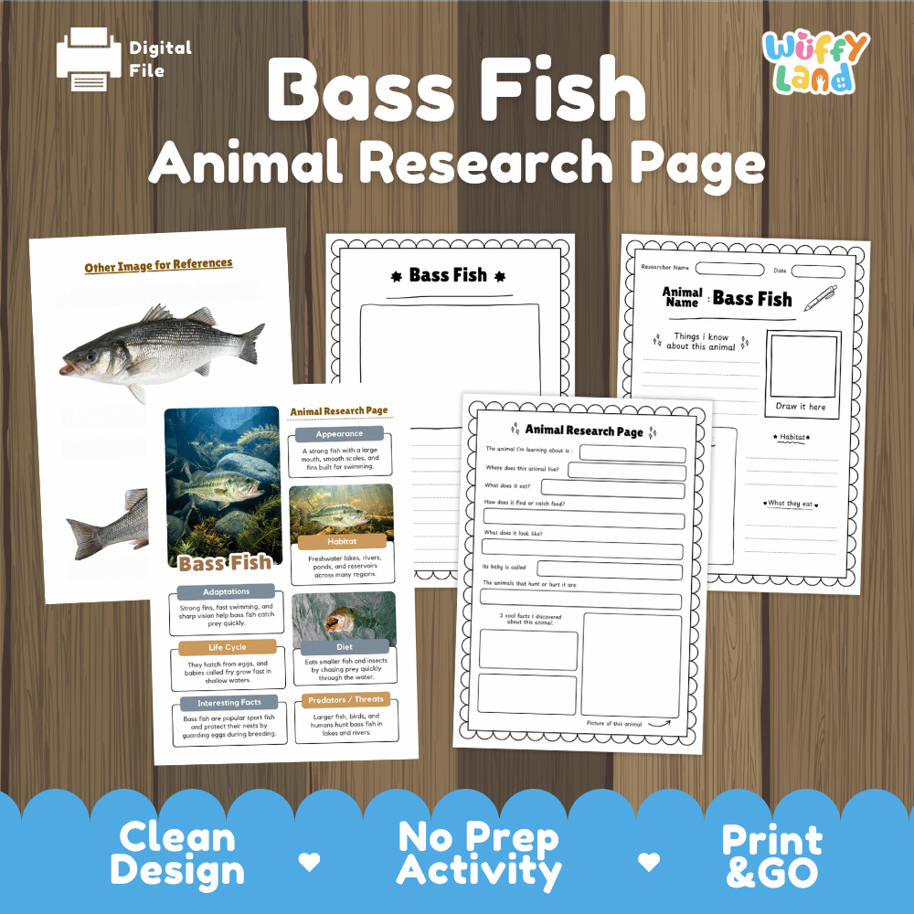 Bass Fish Animal Research Page and Worksheets