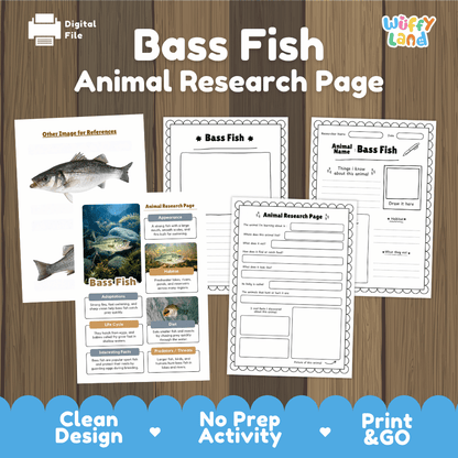 Bass Fish Animal Research Page and Worksheets