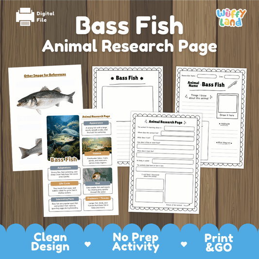 Bass Fish Animal Research Page and Worksheets