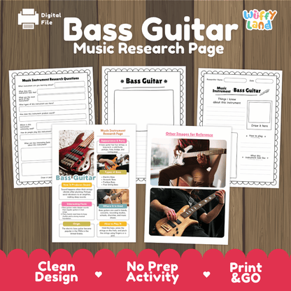Bass Guitar Music Research Page Worksheets
