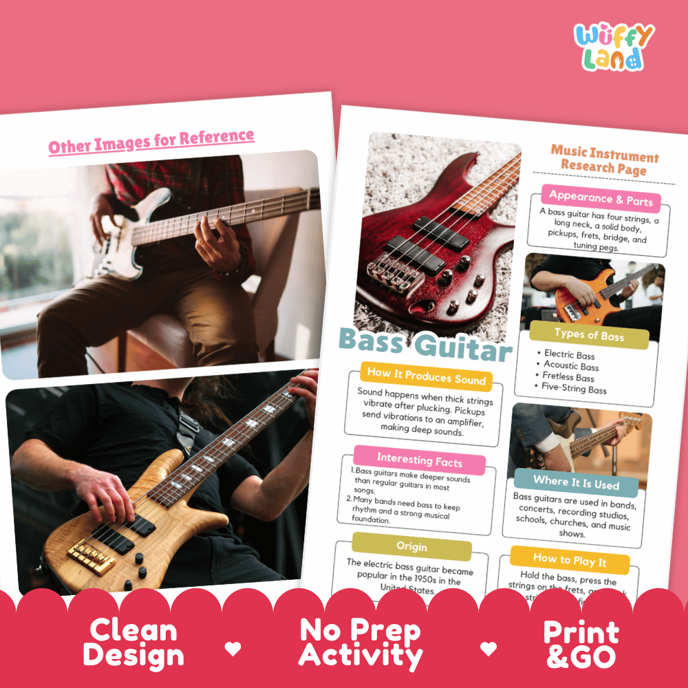 Bass Guitar Music Research Page Worksheets
