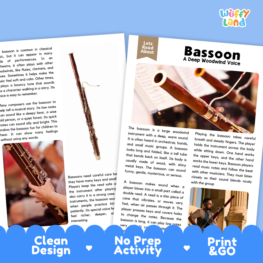 Teacher answer key page showing complete question solutions for Bassoon music education reading comprehension practice