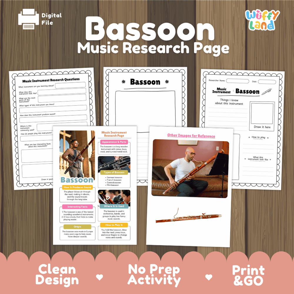 Bassoon Music Research Page Worksheets and Fact Sheet