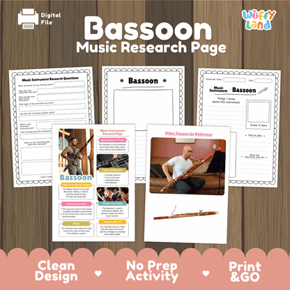 Bassoon Music Research Page Worksheets and Fact Sheet
