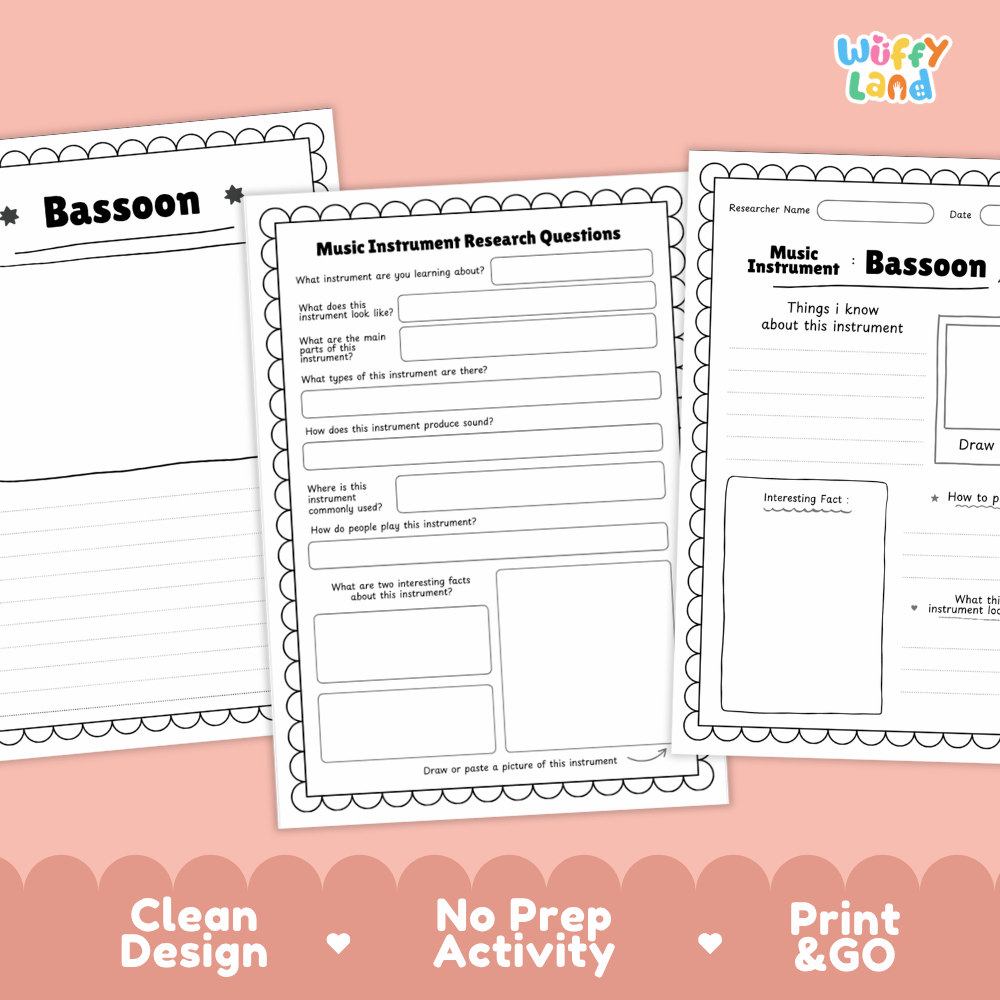 Bassoon Music Research Page Worksheets and Fact Sheet