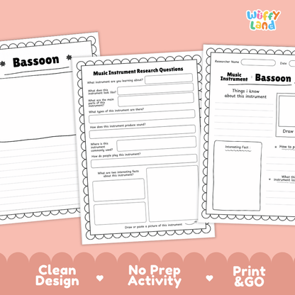 Bassoon Music Research Page Worksheets and Fact Sheet