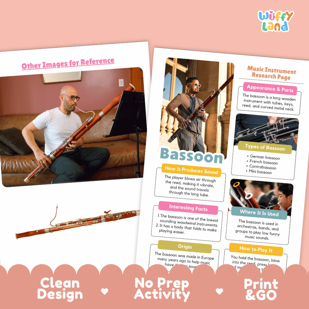 Bassoon Music Research Page Worksheets and Fact Sheet