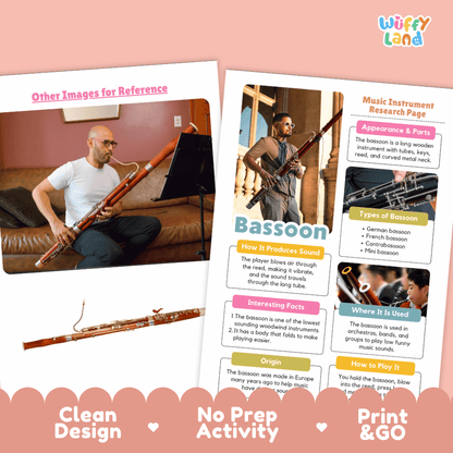 Bassoon Music Research Page Worksheets and Fact Sheet
